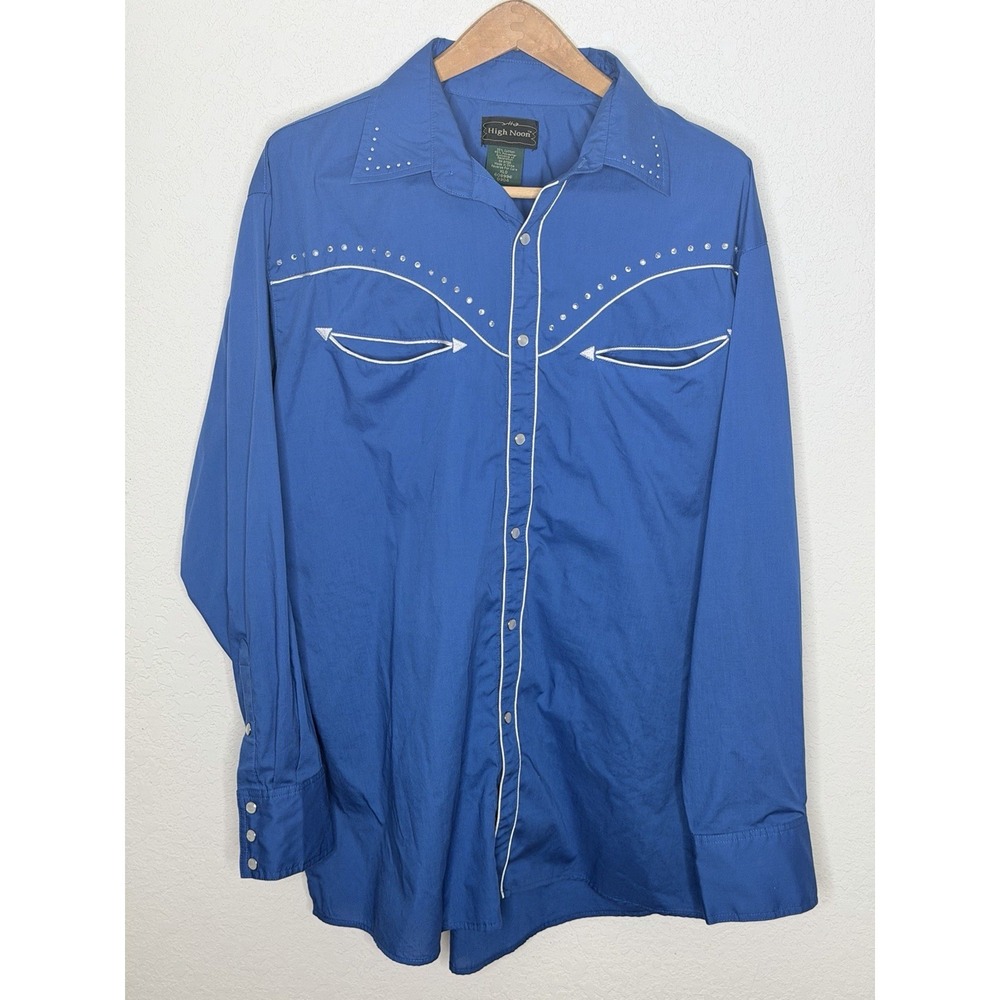 High Noon Western Pearl‎ Snap Shirt Mens  XL Blue Plaid LS Cowboy Festival Rodeo